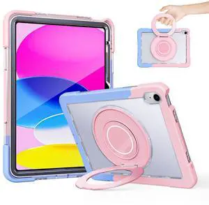 GILLKIN Case for iPad (A16) 11th Generation 11 Inch 2025 iPad 10th Generation 10.9 Inch 2022 360 Rotating Metal Ring Stand Heavy Duty Shockproof Dropproof Case with Built-in Screen Protector,Blue-Pink
