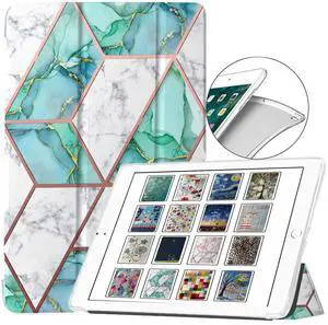 DuraSafe Cases for iPad Mini 6 8.3 Inch 2021 [ Mini 6th Gen ] A2567 A2568 A2569 Printed Smart Trifold Lightweight Soft Silicone Transparent Front & Back Cover - Marble Green