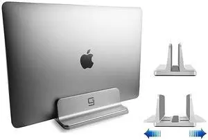 Vertical Laptop Stand for Desk [Adjustable] Sturdy Aluminum Dock Fits All Laptops (up to 20.3 inches) Space Saving, Modern Compact Holder, Compatible with MacBook Pro/Air, Surface, HP, Dell (Silver)