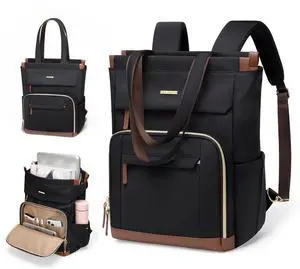 GOLF QUALITY Convertible Daypack Laptop Backpack for Women Men Carry on Tote Backpack Bookbag for College Work Nurse Travel,16Inch,Black