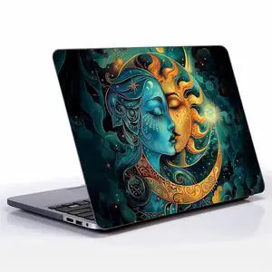 Goodsprout Computer Case for MacBook Air 13.6 Inch Moon Sun Superimposed Colorful Pattern Black Release 2022 Model A2681/A3240 Hard Shell Case Compatible with MacBook Air 13.6 Inch