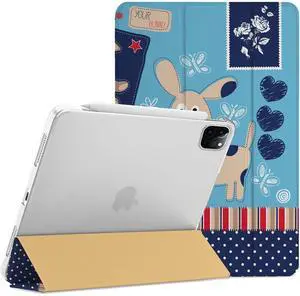 DuraSafe Cases for iPad Pro 12.9 5th 4th Gen [ PRO 12.9 inch 5 4 ] A2378 A2461 A2379 A2462 A2229 A2069 A2232 A2233 Trifold Printed Hard Auto Sleep/Wake PC Translucent Back Cover - Puppy Friend