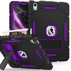 Grifobes Case for iPad Air 11-inch (M3/M2) 2025/2024, for iPad Air 5th/4th Generation 2022/2020 10.9", Heavy Duty Rugged Cover with Stand/Pencil Holder for i Pad Air 6th 5 4 Gen(Black+Purple)