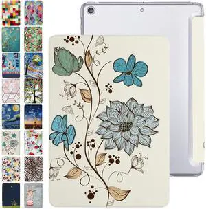 iPad 10.2 9 Gen 2021 8 Gen 2020 iPad 7 Gen 2019 [iPad 9th 8th 7th ] A2602 A2270 A2197 MK663LL/A MK673LL/A MYN62LL/A MW6Y2LL/A Trifold Printed PC Protective Clear Back Cover - Watercolor Flowers
