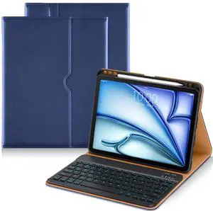 DTTO Keyboard Case for iPad Air 11 Inch M3/M2 2025/2024, iPad Air 5th/4th Generation 10.9-Inch, 7 Colors Backlit Wireless Detachable Folio Keyboard Cover with Pencil Holder & Pocket, Navy Blue
