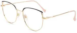 Firmoo Blue Light Blocking Glasses for Woman, Cat Eye Anti Blue Light Computer Glasses for Screen Glare, Anti UV Fatigue Headache Glasses Black Gold