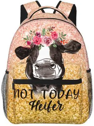 FuriTou Bling Farmer Cow Sunflower Backpack Bull Cattle Double Shoulder Bag Cow Print Laptop Bagpack for Men Women Cow Stuff Accessories Bookbag for Work Camping Travel
