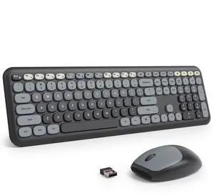 surmen Cute Keyboard and Mouse Wireless, Full-Size Retro Typewriter Wireless Silent Colorful Keyboard Low-Noise 2.4GHz for Home and Office (6-Gradient Dark)