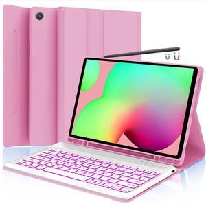 HAASHADA Keyboard Case for Samsung Galaxy Tab S6 Lite 10.4" 2024 2022/2020(SM-P610/P613/P615/P619), Backlit Keyboard Case Detachable Slim Stand Cover S Pen Holder (Pink)