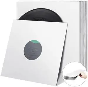 Henoyso 40 Pcs Vinyl Record Sleeves Blank - 12 Inch Square Album Jackets with Inner Sleeves for Album Vinyl Records Collections Storage Decorations(White)