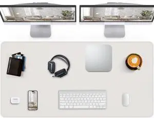 Extra Large Desk Mat, Desk Mouse Pad,Waterproof PU Leather Desk Protector, Large Desk Blotter, Easy Clean Laptop Desk Writing Mat for Office/Work/Home/Decor(White, 55" x 24")