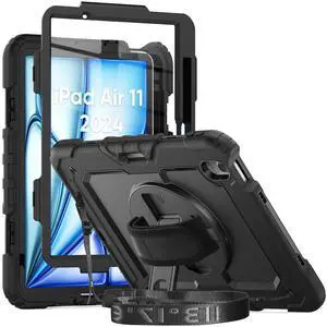 Herize Case Compatible with iPad Air 11 Inch 2025/2024 with Screen Protector Pen Holder | Case for iPad Air 7th/6th Generation 11 Inch | Silicone Rugged Protection Cover W/Stand Hand Shoulder Strap