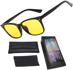 genkigold Blue Light Blocking Glasses:Improve Sleep Quality,Promote Melatonin Production,Ease Dry Eyes,Headaches from for Computer,TV,Gaming,Present for Women and Men,Glossy Black Frame-Yellow Lenses