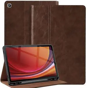 Gexmil Genuine Leather Case for Samsung Galaxy Tab S6 Lite 10.4 Inch with Pencil Holder,Shockproof Protective Adjustable Kickstand Smart Premium Folio Flip Tablet Cover, Dark Brown