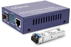A Pair Gigabit Ethernet Media Converter, 10/100/1000Mbps Networks Ethernet to Fiber Media Converter, with 1pcs 1000Base-LX SFP Module (1.25Gb/s, Single-Mode, Dual LC, 1310nm, 20km)