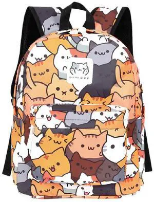 GK-O Cute Anime Cat Canvas Backpack Shoulder Bag Laptop Bag