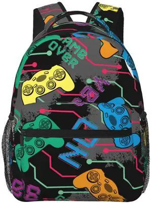 Fiokroo Colorful Game Joysticks Backpack School Bag For Students Teens Men Women Gamer Gamepad Laptop Backpacks Travel Daypack Bag With Multiple Pockets
