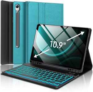 Galaxy Tab S9 FE Case with Keyboard, Detachable Wireless Bluetooth Keyboard, Smart Folio Cover with S Pen Holder for Samsung Galaxy Tab S9 FE 10.9"/S9 11 inch, 7 Color Backlit, Auto Sleep/Wake