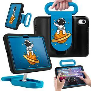 Kids Case for iPad (A16) 11th/10th Gen 2022/2025,Shockproof Handle Stand Case,Child-Friendly Drop-Proof case for iPad Air 11 Inch(2025) M3/M2,Adjustable Stand for Portrait & Landscape (BlackBlue)