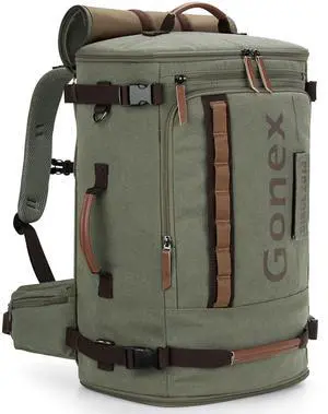 Gonex Canvas Travel Backpack, Large 3-in-1 Convertible Vintage Laptop Duffel Bag for Men & Women, Durable Carry-On for Work, College & Outdoor Adventure (Classical Green)