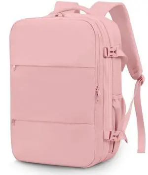 Lovvento Air Vacuum Compression Travel Backpack: Expandable Carry On Bag Vacuum with Pump Fits 17.3inch Laptop for Women and Men - Suitable for Business and Work Waterproof (Pink)