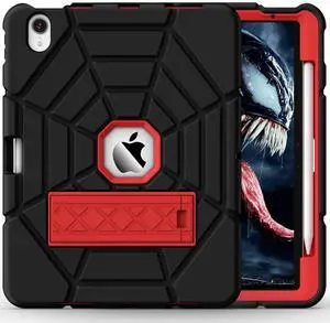 Grifobes for iPad Air 11 inch (M3/M2) 2025/2024, iPad Air 5th/4th Generation Case 2022/2020 10.9", Heavy Duty Protective Cover with Pen Holder Stand for Air 6th 5 4 Kids(Black+Red)