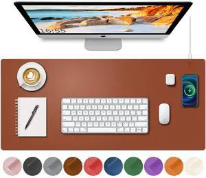 Desk Mat with Wireless Charging, Brown Mouse Pad with Wireless Charger, Desk Pad Matt for Desktop, Mousepad Gaming Large Mouse Pad, Leather Compute for Keyboard and Mouse, 32" x 16"