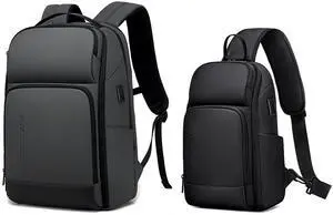 FENRUIEN 17" Gray Backpack & Side Sling Bag for Work & Travel