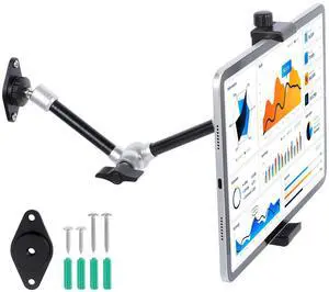 FPN Tablet Wall Mount Holder with 2 AMPS Drill Base & 360degRotation 10" Aluminium Magic Arm, iPad Holder for Truck/Car/Desk, Compatible with iPad Pro 12.9,Air,Mini, Kindle fire 7-13" Tablets