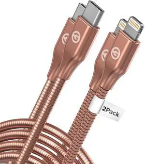 GALVANOX (2 Pack) Pet Proof iPhone Charger - Braided Metal Lightning to USB-C Charging Cables [Apple MFi Certified] Ultra Durable ChewProof Cord (4 Ft.) Compatible with iPhone and iPad