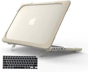 Funut Compatible with MacBook Air 15 inch Case 2023 2024 Release M3 A3114 M2 A2941 Touch ID, Heavy Duty Plastic Hard Shell with TPU Bumper Kickstand & Keyboard Cover for MacBook Air 15, Khaki