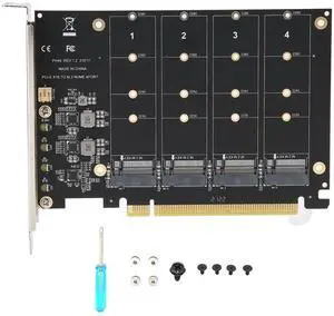 4 Port NVMe to PCIe Host Controller Expansion Card, M.2 NVME to PCIe X16 Adapter, Support 2230 2242 2260 2280, System Free Drive, 4x32Gbps, with Mounting Accessories (ph44)