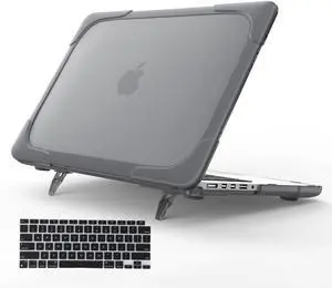 Funut Compatible with MacBook Air 15 inch Case 2023 2024 Release M3 A3114 M2 A2941 Touch ID, Heavy Duty Plastic Hard Shell with TPU Bumper Kickstand & Keyboard Skin for MacBook Air 15, Gray