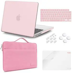 iCasso for MacBook Pro 14 inch Case 2024 2023 2021 Release M4 A3112 A3401 A3185 M3 A2918 A2992 M2 A2779 A2442 M1 Pro/Max, Bundle 5 in 1, Hard Shell Case, Sleeve Bag for Mac Pro 14, Pink