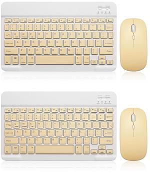 2 Pack Bluetooth Keyboard and Mouse Combo Rechargeable Portable Wireless Keyboard Mouse Set for Apple iPad iPhone iOS 13 and Above Samsung Tablet Phone Smartphone Android Windows (10 inch Yellow)