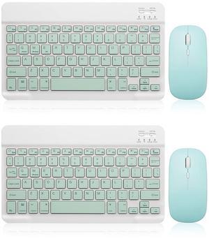 2 Pack Bluetooth Keyboard and Mouse Combo Rechargeable Portable Wireless Keyboard Mouse Set for Apple iPad iPhone iOS 13 and Above Samsung Tablet Phone Smartphone Android Windows (10 inch Green)