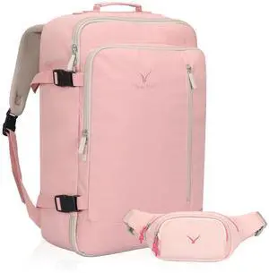 Hynes Eagle Carry on Backpack 38L Large Travel Backpack for Women Flight Approved Weekender Bag Laptop Backpack Men 15 inches Light Pink with Waist Pack Pink