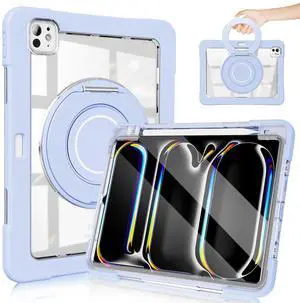 for iPad Pro 11 Inch Case 2024 5th Generation (M4) - with Pencil Holder/Screen Protector/Rotating Stand, Clear Shockproof Rugged Protective Cover for iPad Pro 11 5th Gen (Blue)