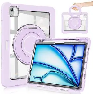 GILLKIN Case for iPad Air 11 Inch M3 (2025)/M2 (2024)- with Pencil Holder, Screen Protector and 360 Rotating Stand Heavy Duty Shockproof Dropproof Case for iPad Air 7th Gen/iPad Air 6th Gen (Purple)