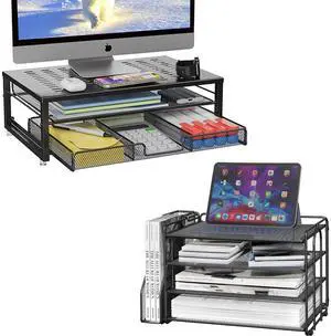 gianotter Computer Monitor Stand Riser+4-Tier Paper Organizer (Black)