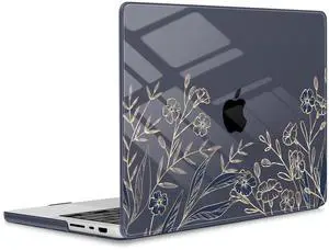 ICEKEE for M4 MacBook Pro 14 inch Case 2024(A3112 A3401 A3185) 2023(M3 A2918 A2992 M2 A2779) 2021(M1 A2442 ) Pro/Max, Plastic Hard Shell Cover for Mac Pro 14", Golden Flowers