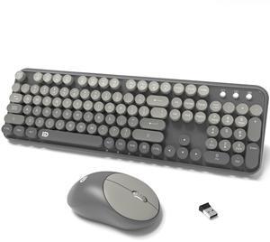 Wireless Keyboard and Mouse Combo, 2.4 GHz Wireless Full-Sized Typewriter Keyboard with Round Keycaps for Windows, Computer, Desktop, PC, Laptop (Grey)