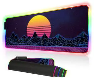 Imegny RGB Mousepad Large, Led Gaming Mouse Pad Oversized Glowing Mat Colorful Soft Mat for Mice Computer Keyboard with Non-Slip Rubber Base Water-Resistant (80x30 rgziserun009)