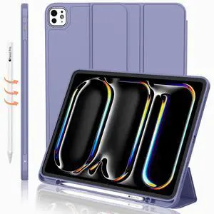 iMieet iPad Pro 13 Inch Case M4 (2024) with Pencil Holder, Trifold Stand Smart Case with Soft TPU Back, Auto Wake/Sleep (Lavender)