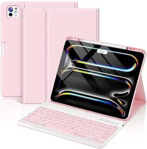 FUWANG Keyboard Case for iPad Pro 13 Inch (M4) 2024, Magnetic Detachable for iPad Pro 13 inch Case with Keyboard - Wireless Colorful Keys Keyboard Cover for iPad Pro 13 Inch with Pencil Holder, Pink