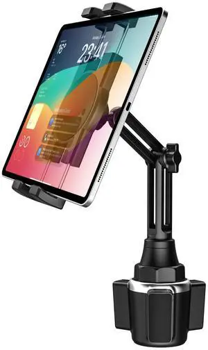 GDZN Cup Holder Car Tablet Mount, Tablet Cup Mount Holder for Car/Truck, Universal Adjustable Arm Cup Tablet Cradle for iPad Pro 12.9 11 Air Mini, Galaxy Tabs, Z Fold, Fire, Cell Phones, 4-13" Devices