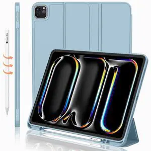 iMieet iPad Pro 13 Inch Case M4 (2024) with Pencil Holder, Trifold Stand Smart Case with Soft TPU Back, Auto Wake/Sleep (Light Blue)