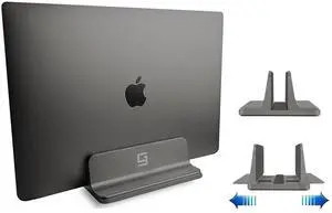 Vertical Laptop Stand for Desk [Adjustable] Sturdy Aluminum Dock Fits All Laptops (up to 20.3 inches) Space Saving, Modern Compact Holder, Compatible with MacBook Pro/Air, Surface, HP, Dell (Gray)
