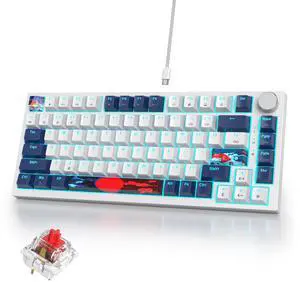 iRoboosta 75% Mechanical Gaming Keyboard, Hot Swappable RGB Backlit Custom With Knob, Gasket Mount USB Wired, 82 Keys Blue White Linear Red Switch (82 Blue White)