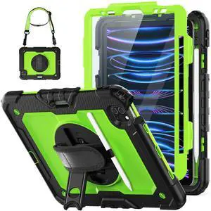 HXCASEAC Case for iPad Pro 11 Inch Case (2022/2021/2020/2018) Shockproof Design with Pencil Holder/Screen Protector/Rotating Hand Strap, Protective Cover for iPad 11 Pro 4th/3rd/2nd/1st, Green